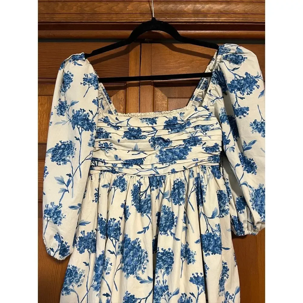 Abercrombie & Fitch Emerson Poplin Puff Sleeve Mini Dress Blue Floral Size MT - Picture 3 of 12